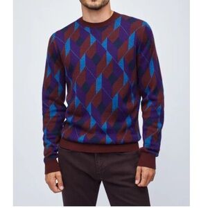 Bonobos Men’s Geometric Patterned Extra Fine Merino Wool Crewneck Sweater Small